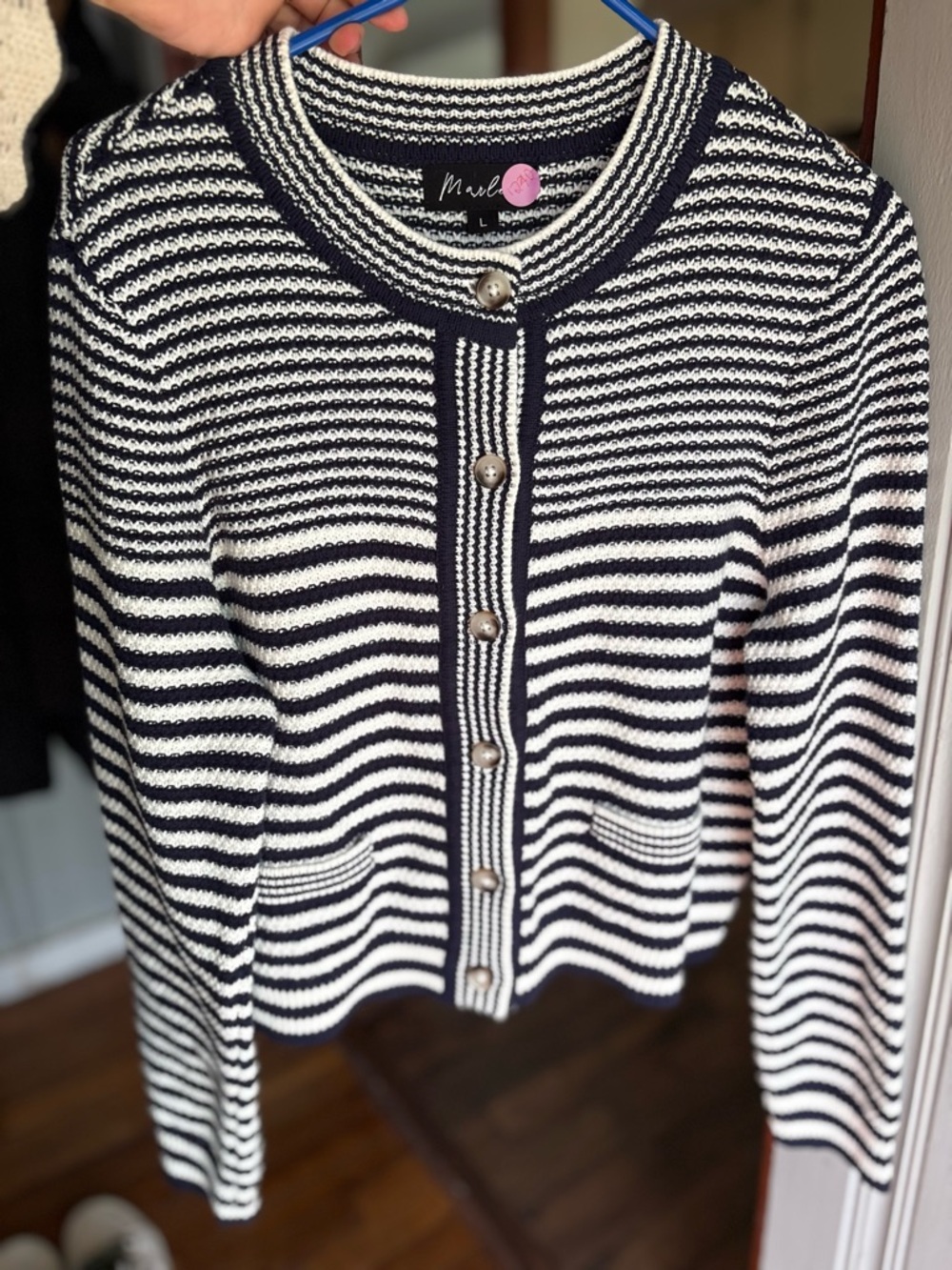 Women’s Marled L Navy Blue & White Sweater Cardigan New Without Tags